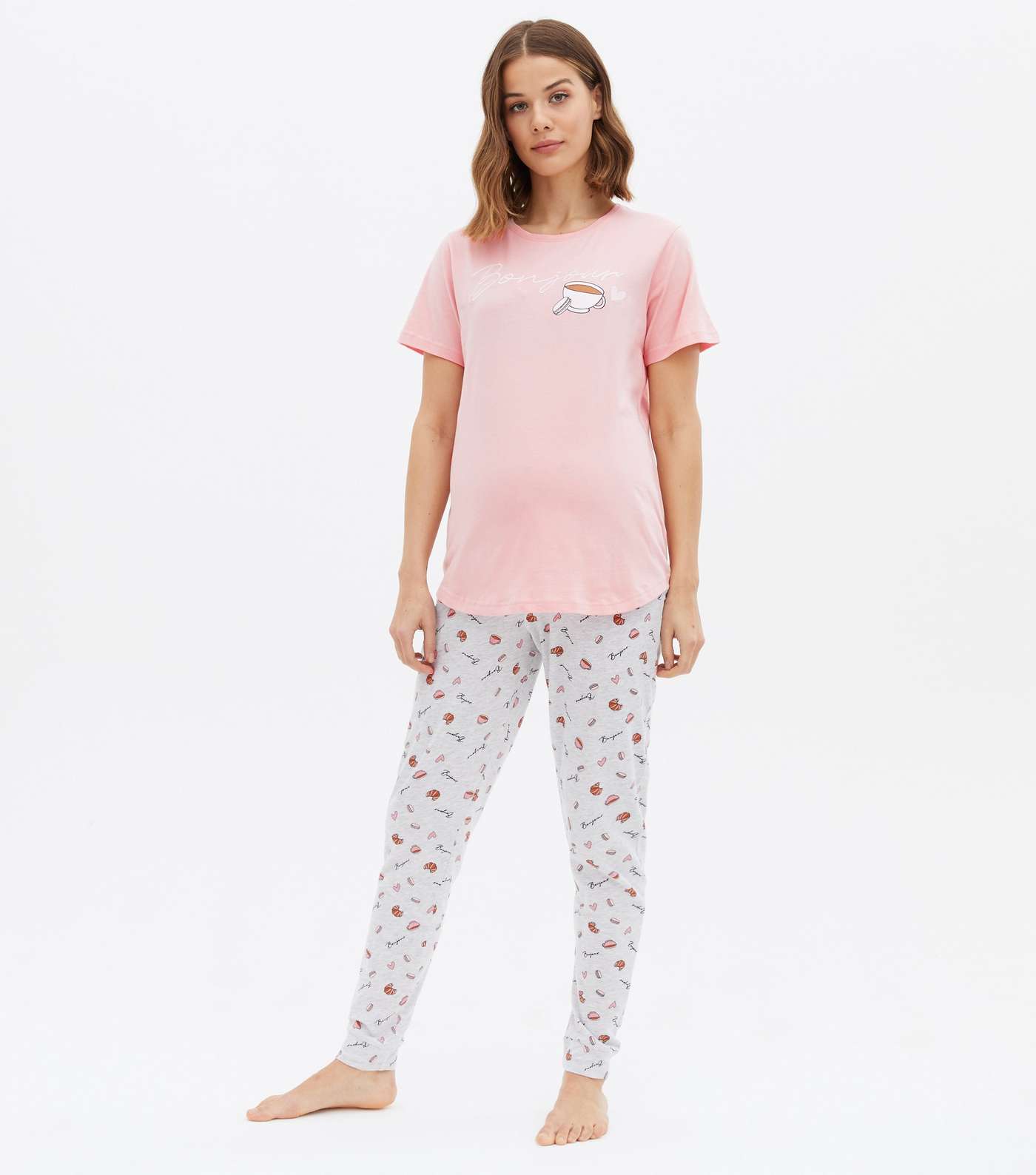 Maternity Pink Jogger Pyjama Set with Bonjour Logo