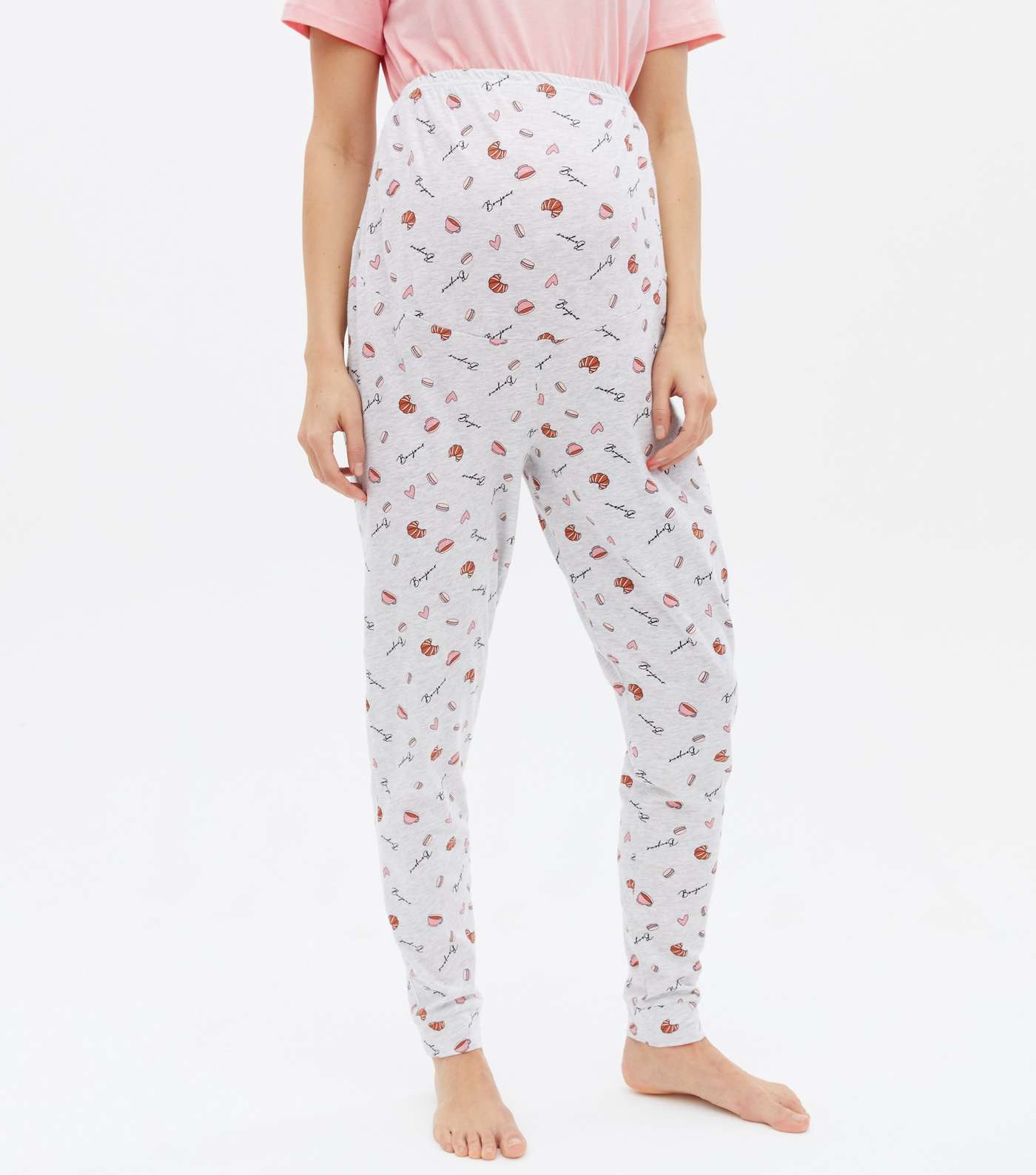 Maternity Pink Jogger Pyjama Set with Bonjour Logo Image 3