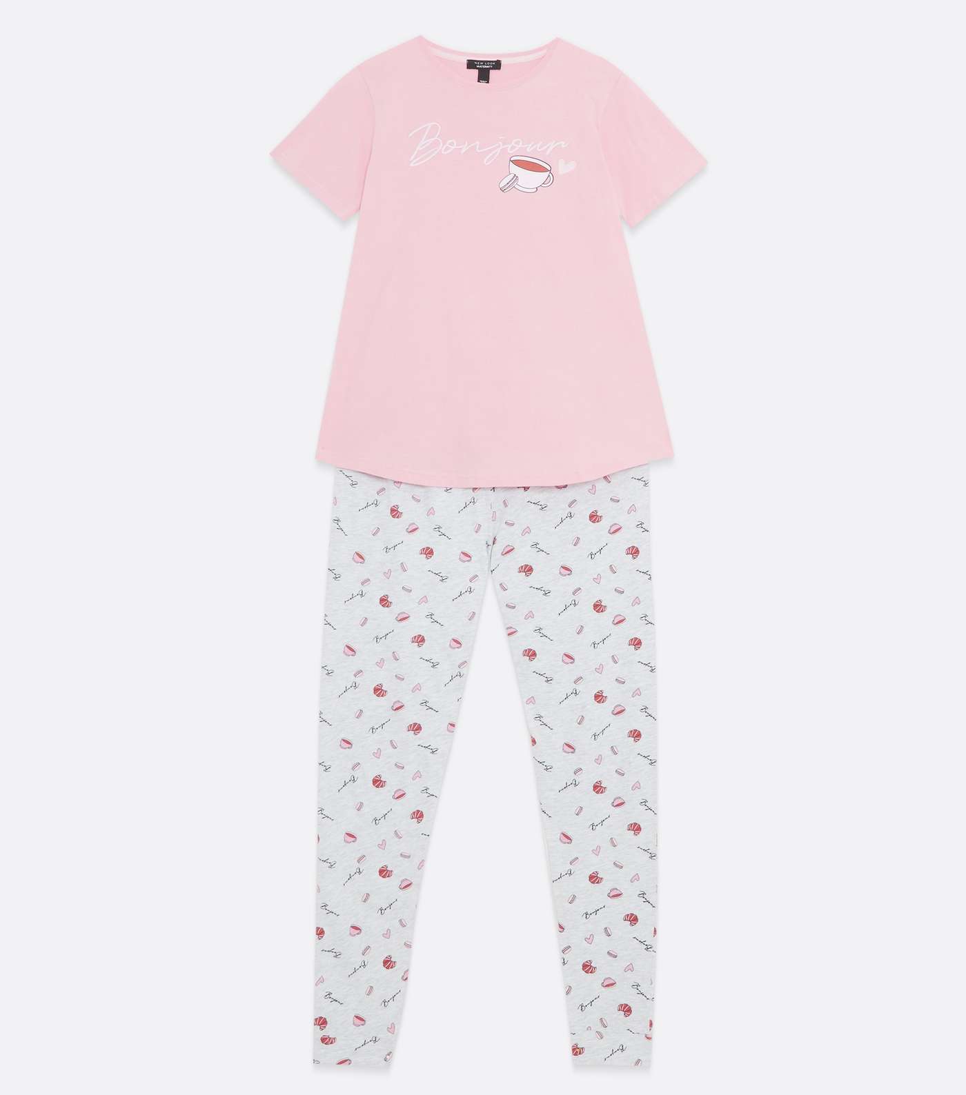 Maternity Pink Jogger Pyjama Set with Bonjour Logo Image 5