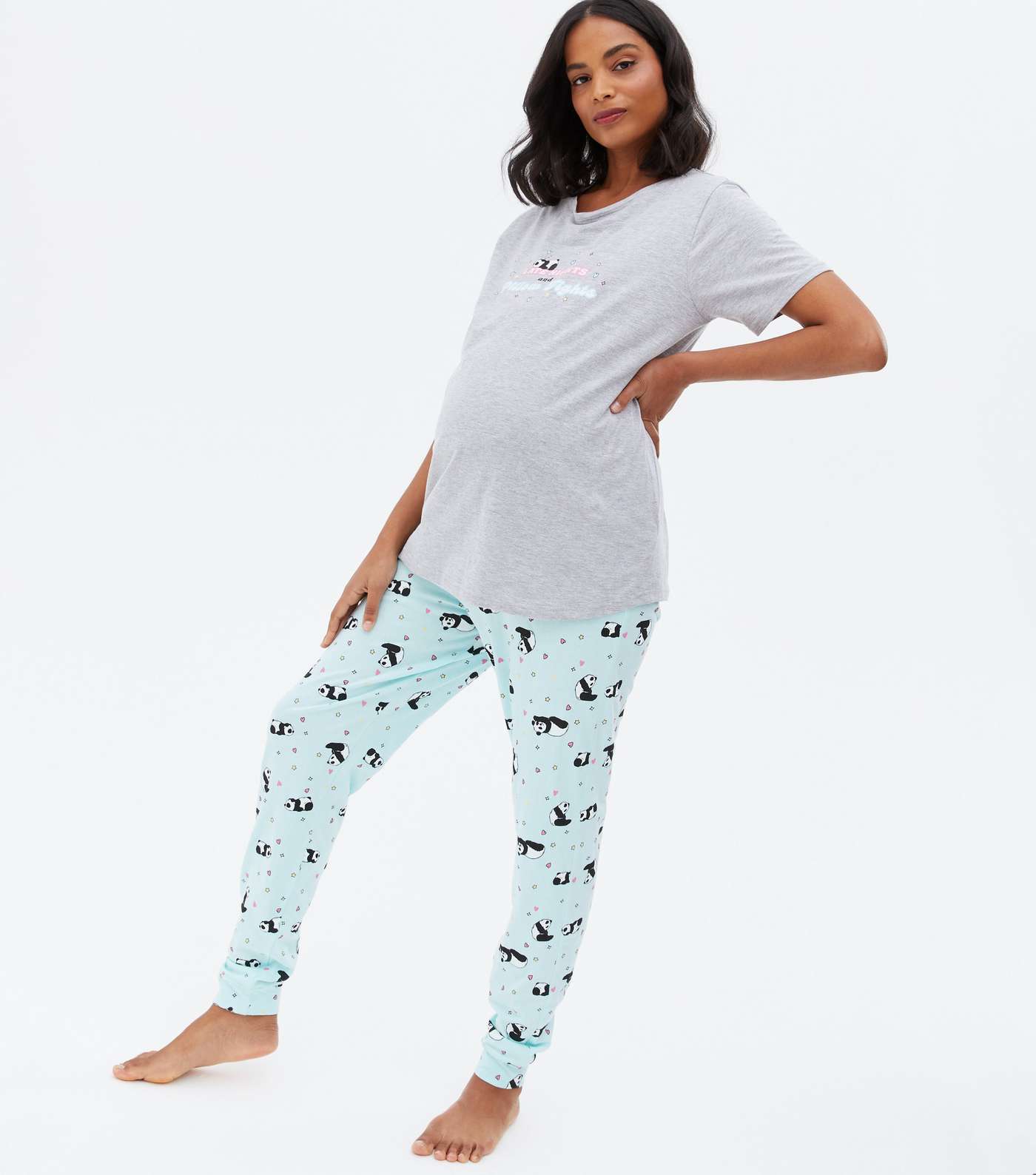 Maternity Light Grey Jogger Pyjama Set with Panda Logo Image 2