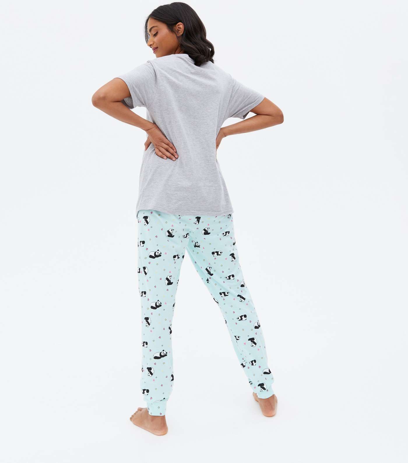 Maternity Light Grey Jogger Pyjama Set with Panda Logo Image 4