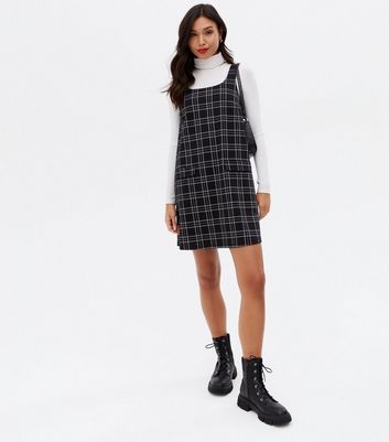 Black Check Pocket Mini Pinafore Dress New Look