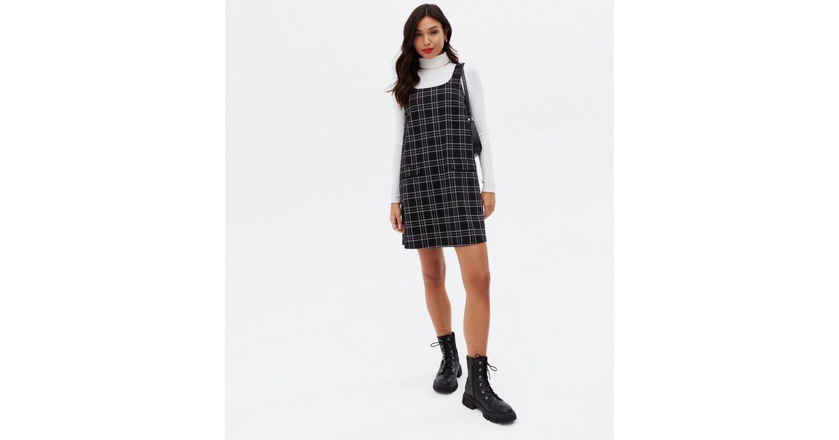 Black Check Pocket Mini Pinafore Dress | New Look