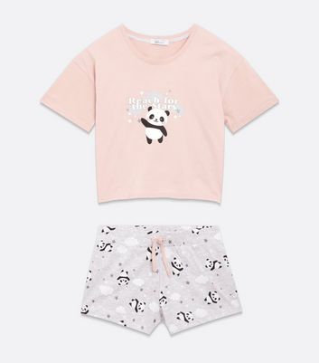 Girls Pink Short Pyjama Set with Panda Logo Print New Look