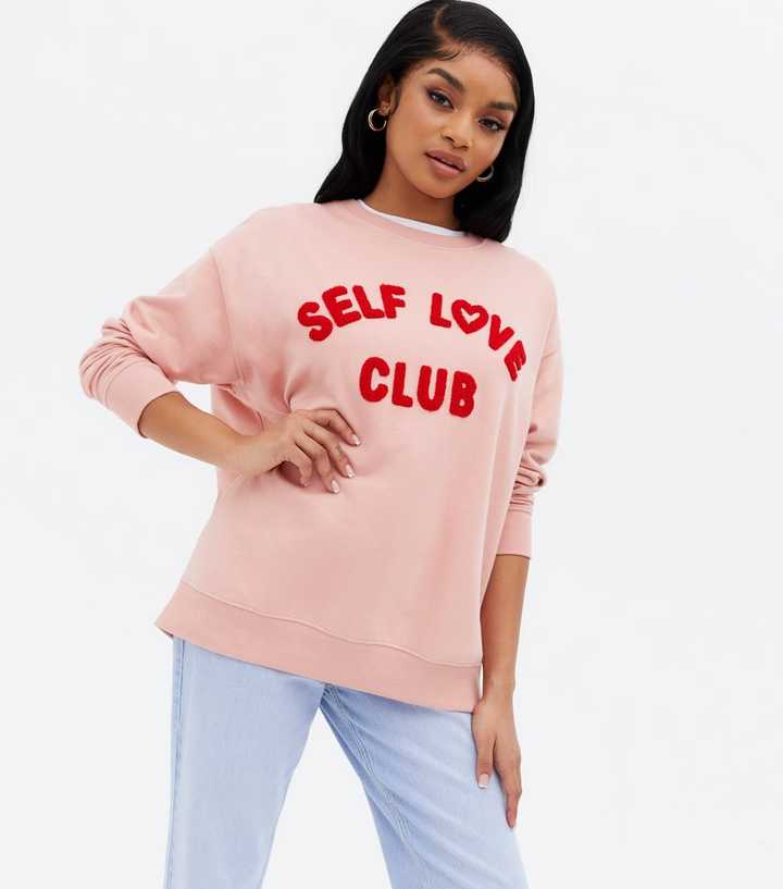 Petite Mid Pink Self Love Club Heart Logo Sweatshirt | New Look