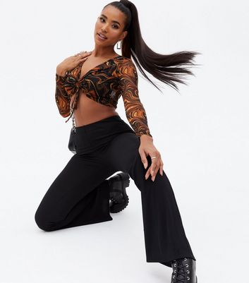 Pink Vanilla Rust Marble Mesh Long Sleeve Crop Top | New Look