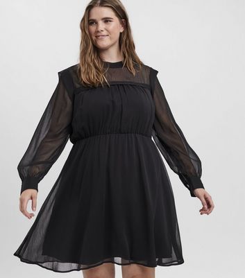 Vero Moda Curves Black Chiffon High Neck Mini Dress New Look