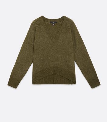 Vero Moda Curves Olive V Neck Jumper New Look