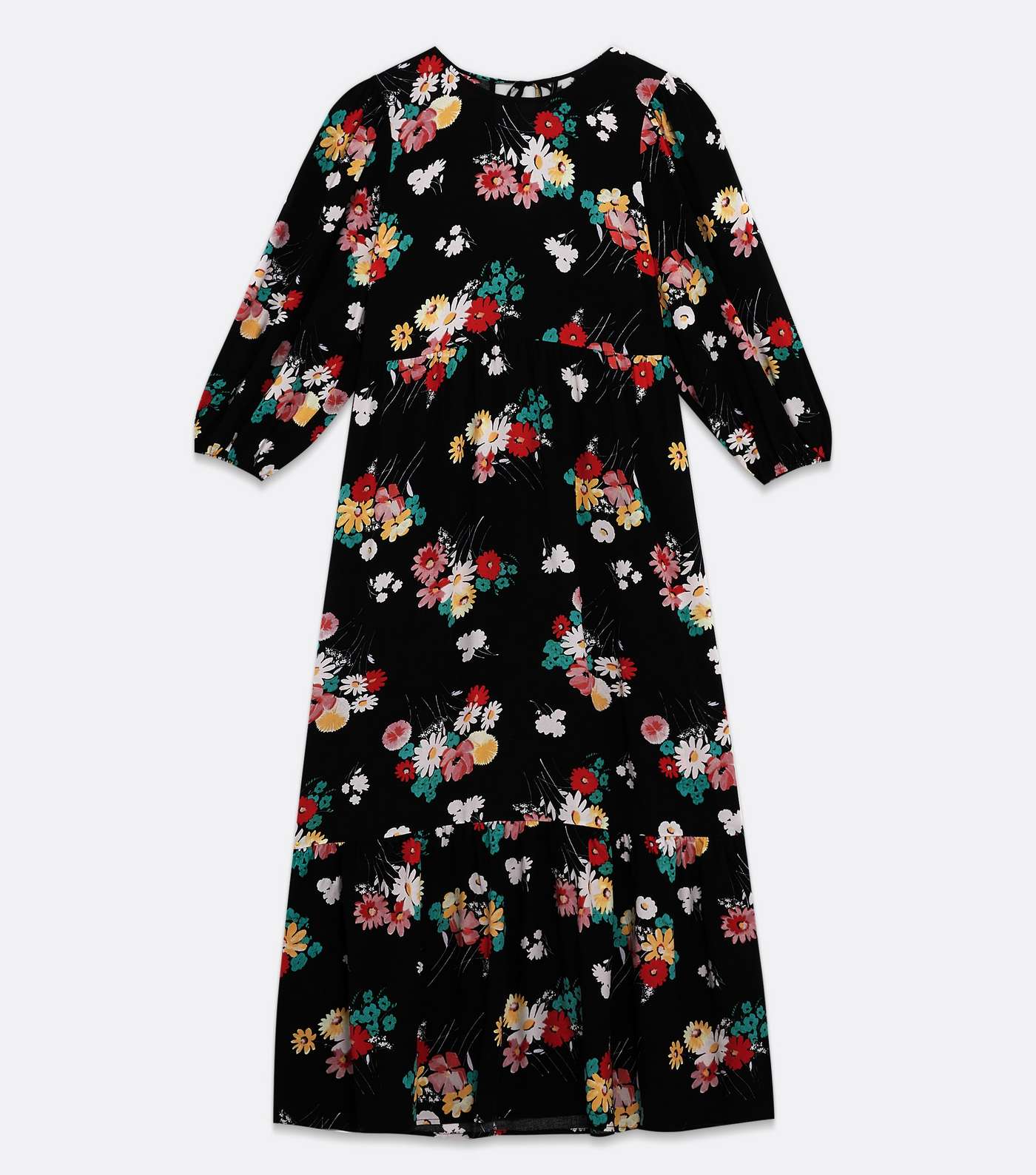 Black Floral Tiered Midi Dress Image 5