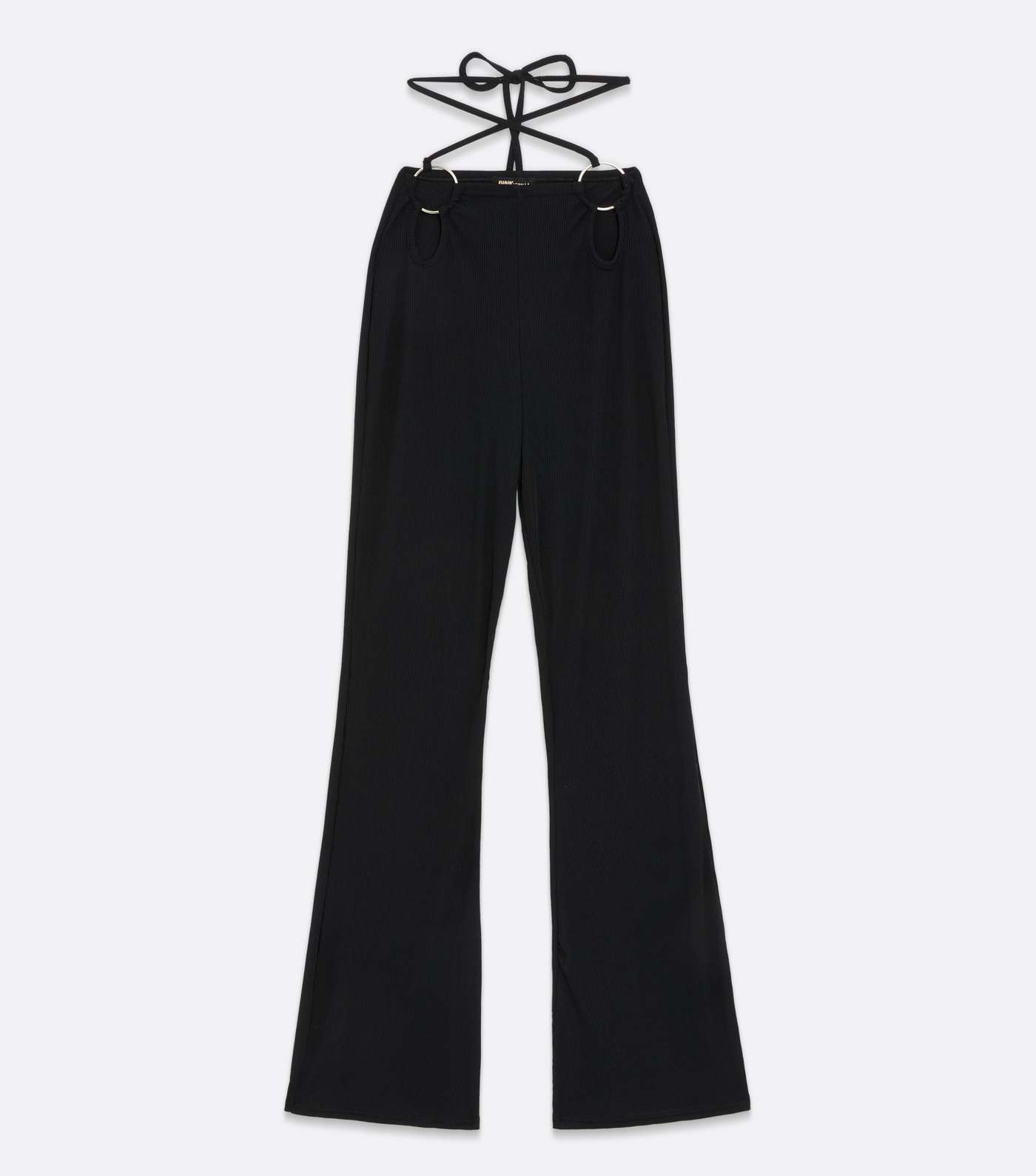 Pink Vanilla Black Ribbed Cut Out Ring Flared Trousers Image 5