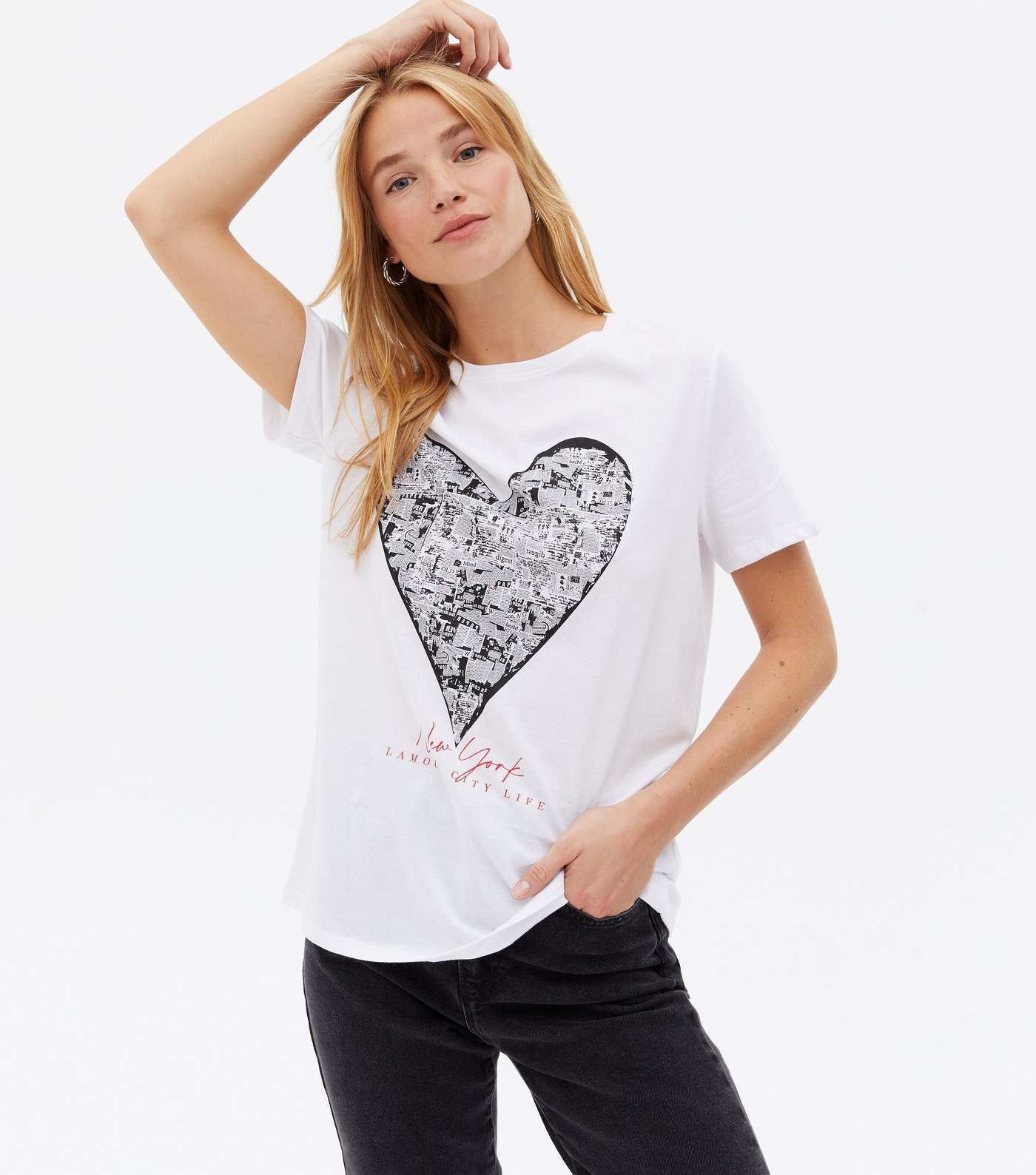 White Newspaper Heart Logo T-Shirt
