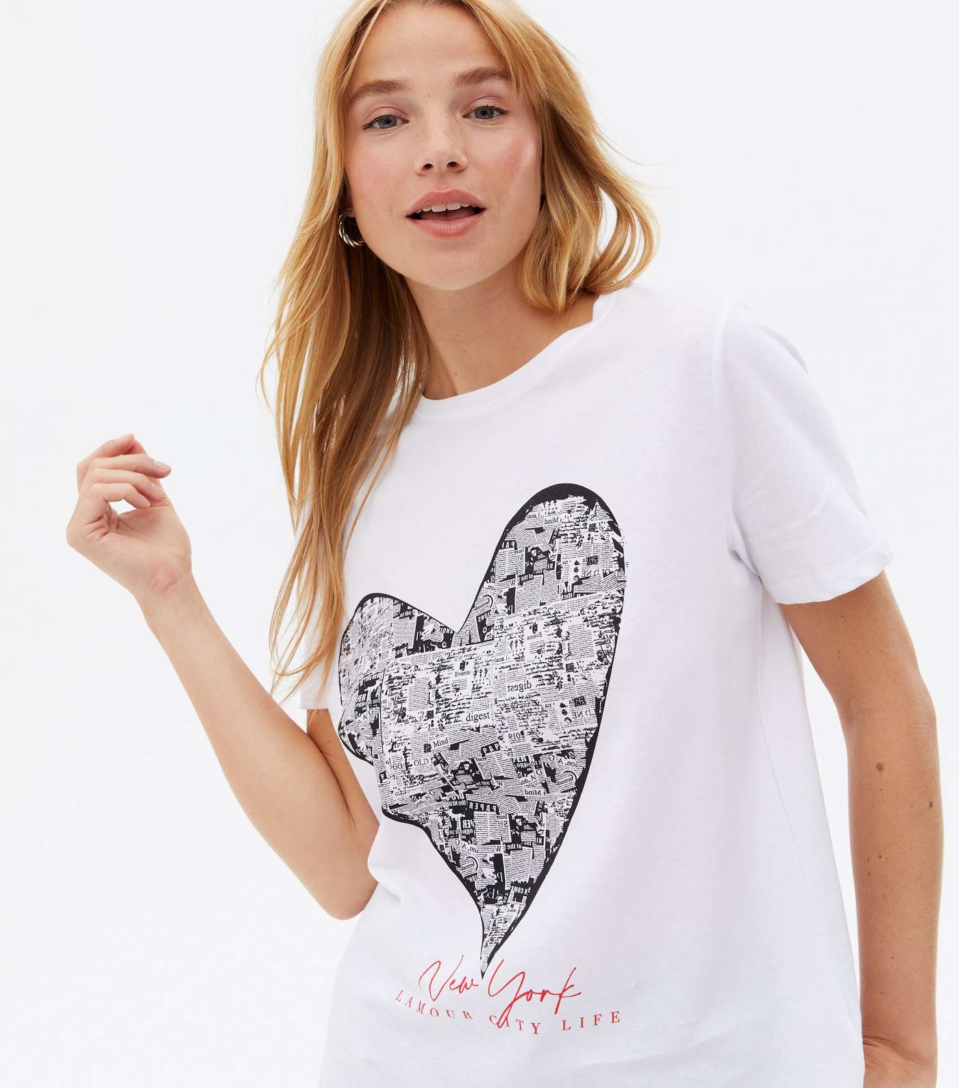 White Newspaper Heart Logo T-Shirt Image 3