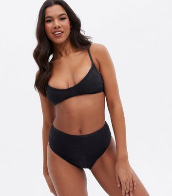 Black Textured Scoop Neck Bikini Top New Look