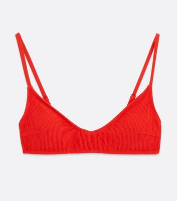 Red Textured Scoop Neck Bikini Top New Look