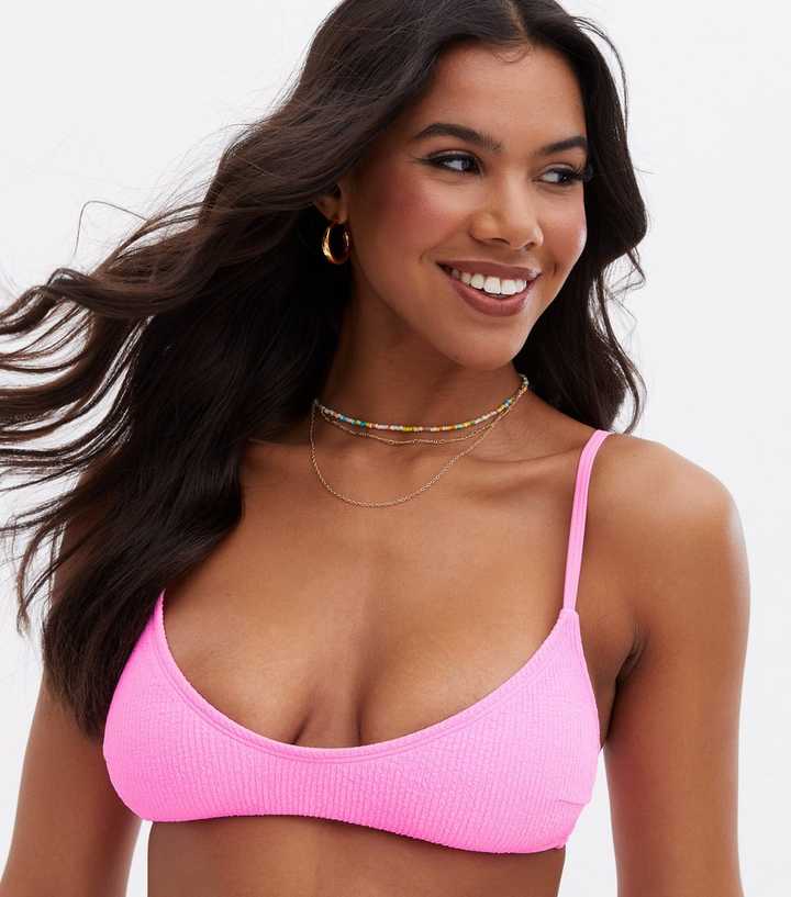 Women's Pink Textured Bikini Top