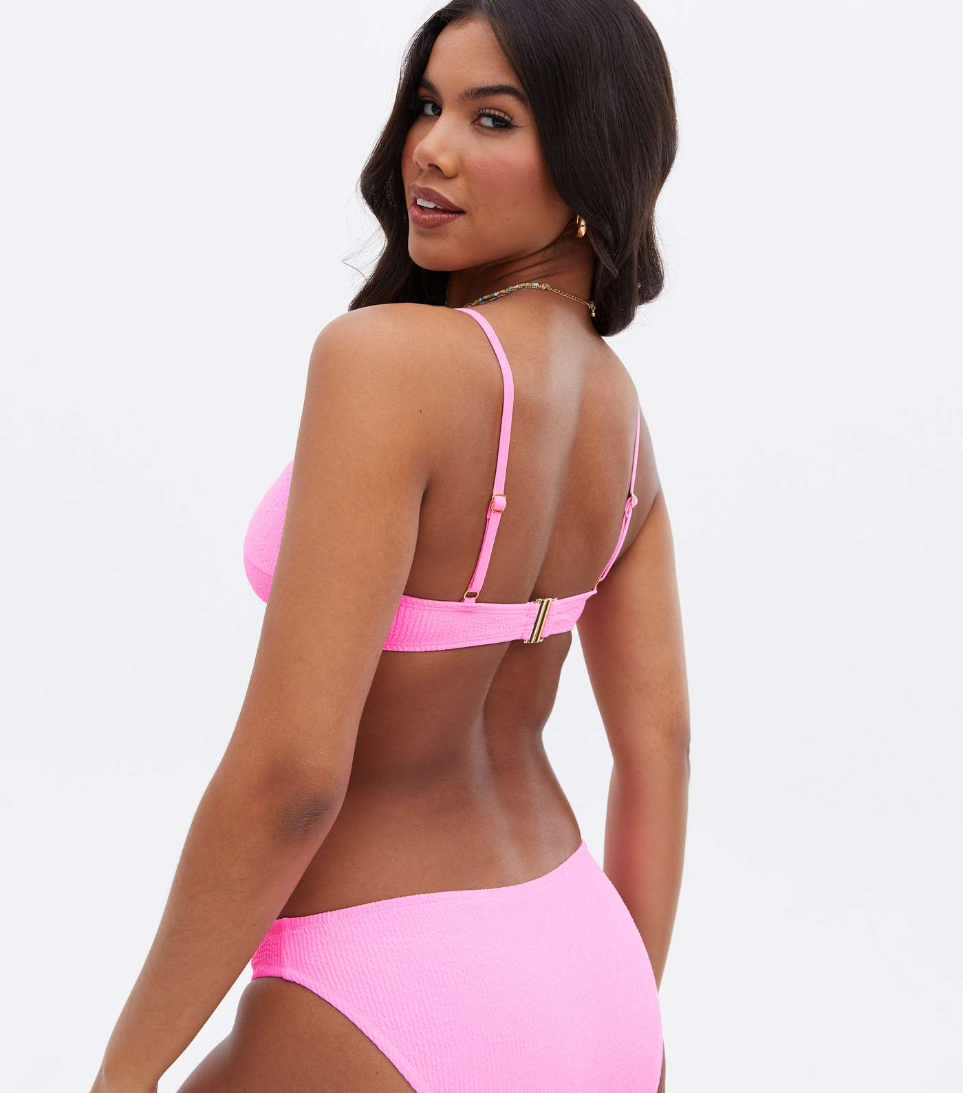 Pink Textured Scoop Neck Bikini Top Image 4