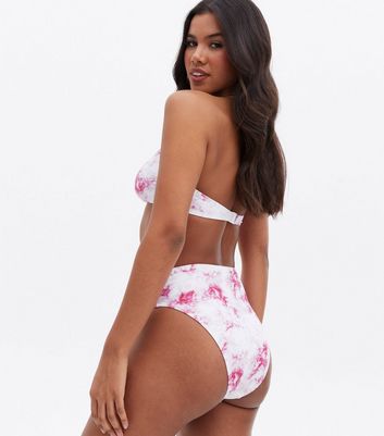 Click to view product details and reviews for Pink Tie Dye Ruched Halter Bikini Top New Look.