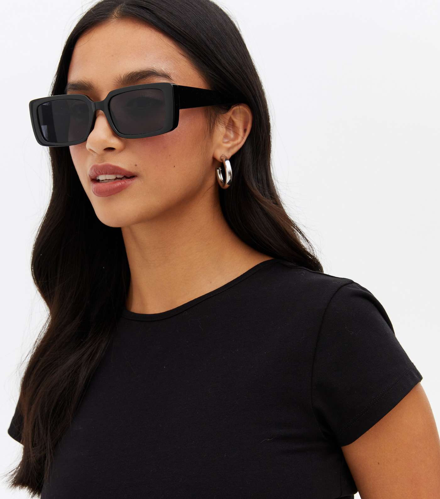 Black Slim Rectangle Frame Sunglasses