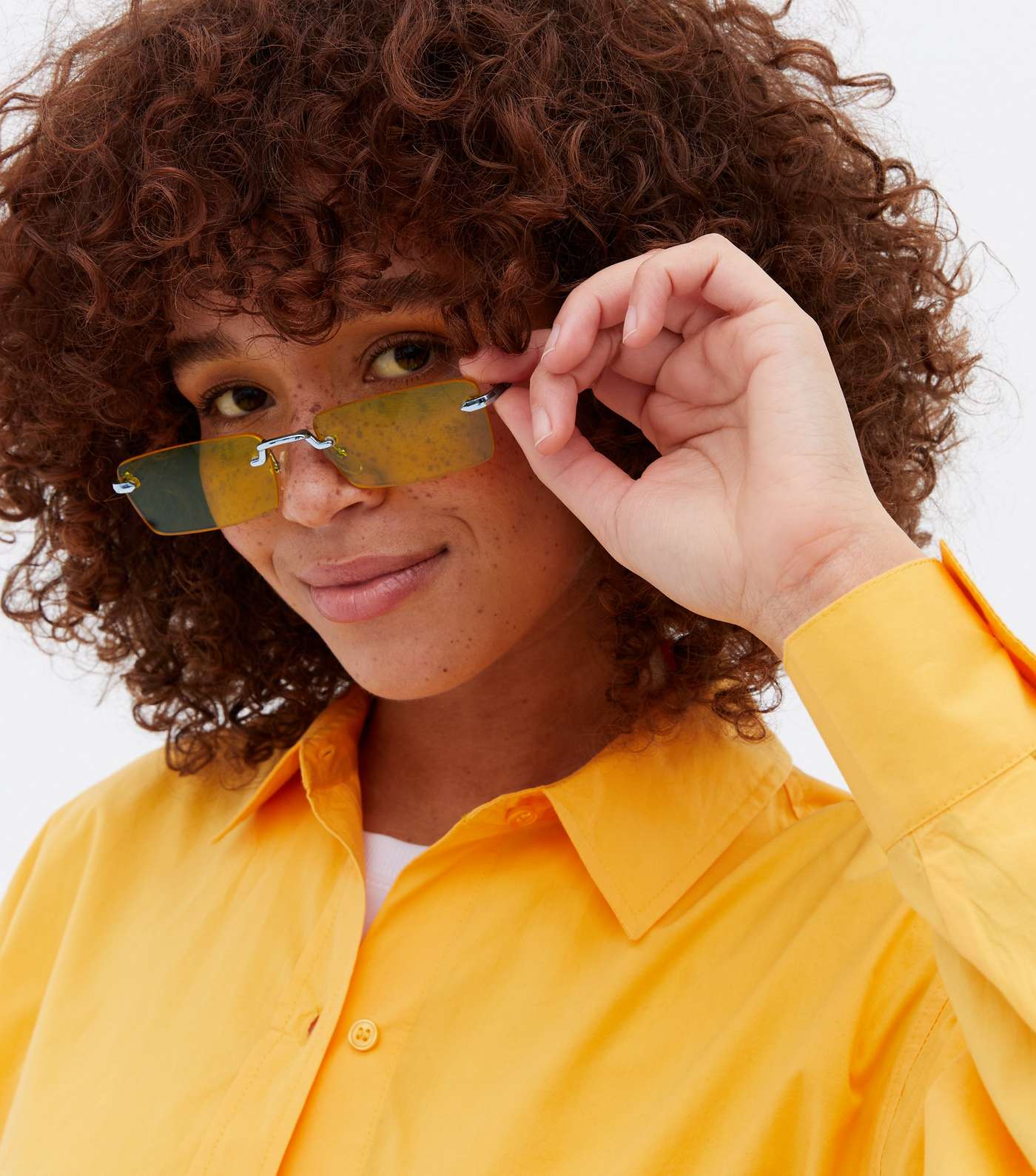 Yellow Rectangle Rimless Sunglasses