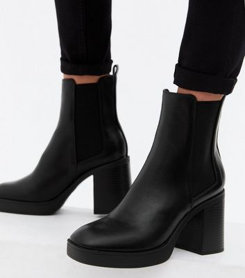 shop for Black Chunky Block Heel High Ankle Chelsea Boots New Look Vegan at Shopo