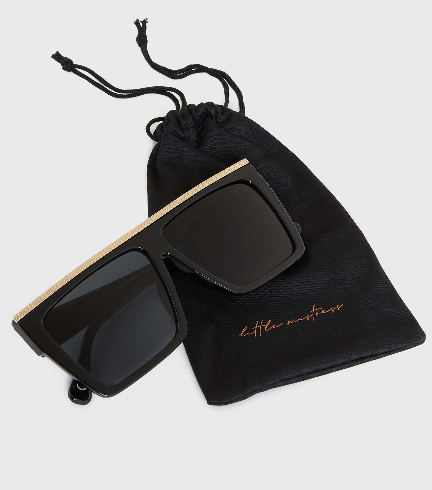 Little Mistress Black Chain Trim Flat Top Sunglasses Image 3