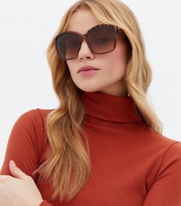 Damen Accessoires Dark Brown Tortoiseshell Effect Oversized Round Sunglasses