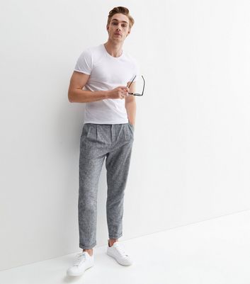 Blue Linen Blend Pleated Trousers 