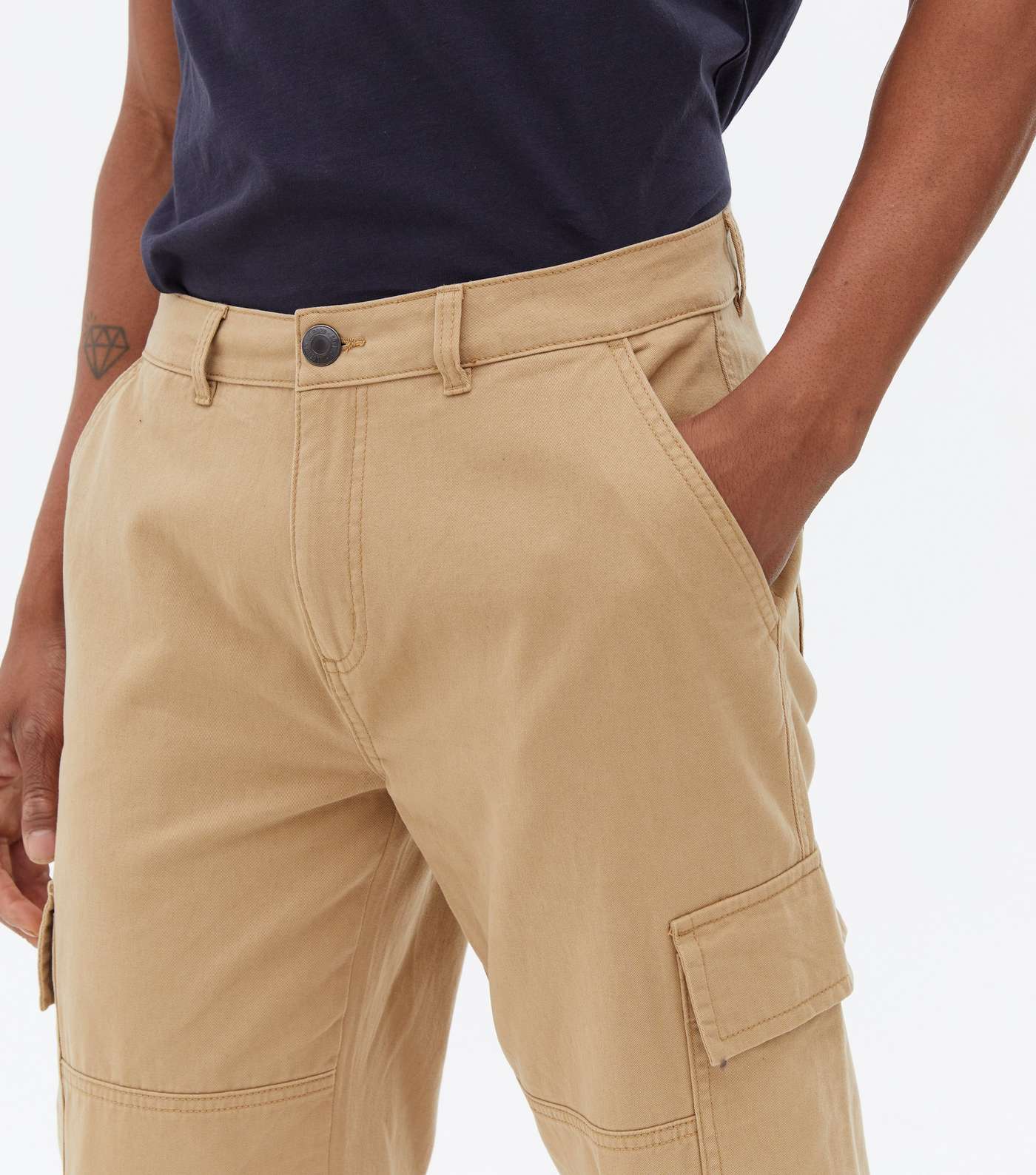 Tan Straight Fit Cargo Trousers Image 3