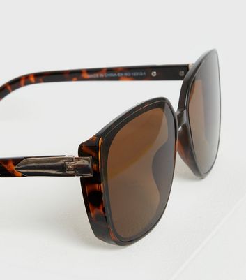 Damen Accessoires Brown Tortoiseshell Effect Rectangle Oversized Sunglasses