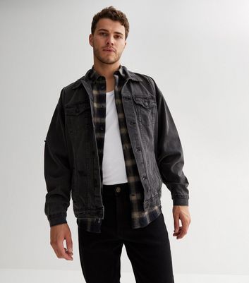 Black Jersey Hooded Denim Jacket | New Look