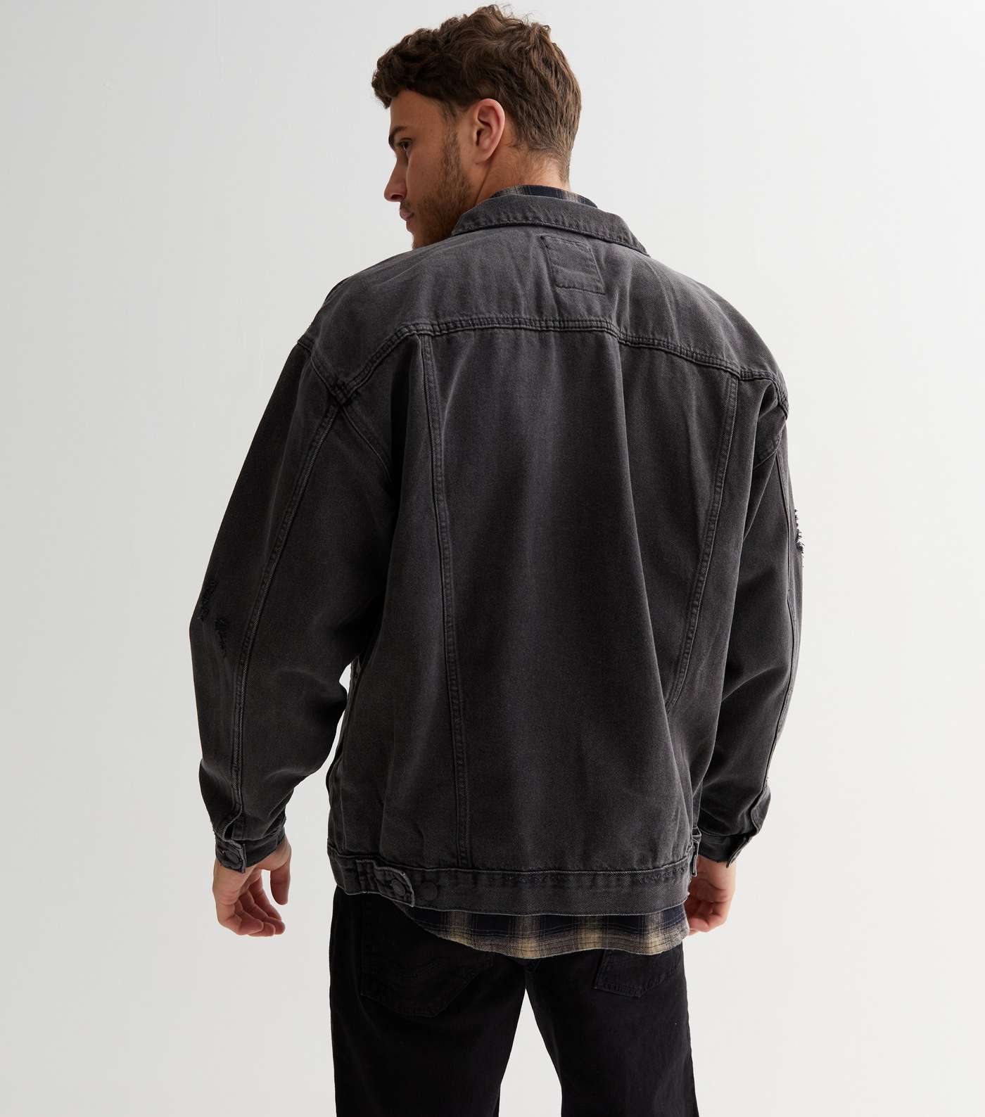 Black Denim Ripped Oversized Jacket Image 4