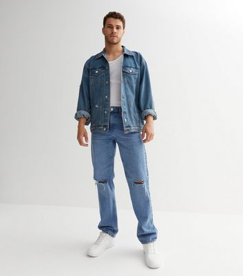 Mens ripped 2024 denim jacket