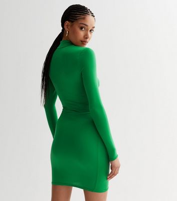 Green Twist Cut Out High Neck Mini Bodycon Dress New Look