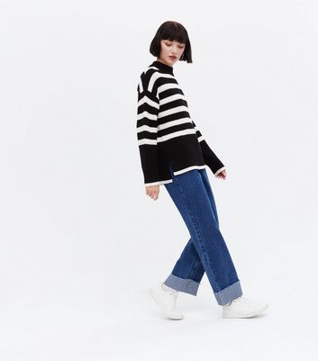 Damen Bekleidung Black Stripe Knit High Neck Jumper Damen Bekleidung Black Stripe Knit High Neck Jumper