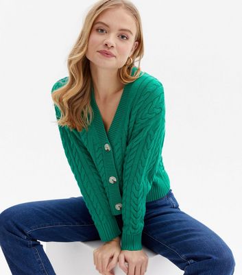 green cable cardigan