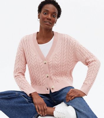 Pale Pink Cable Knit Cardigan New Look