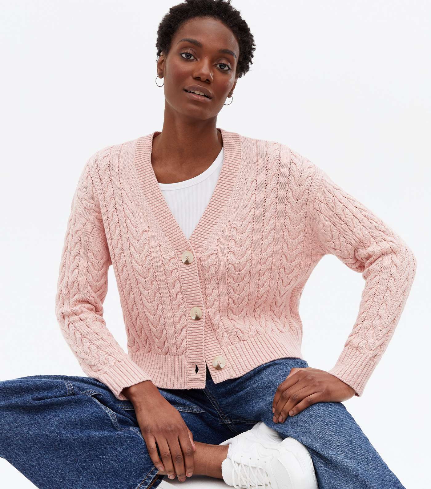 Pale Pink Cable Knit Cardigan