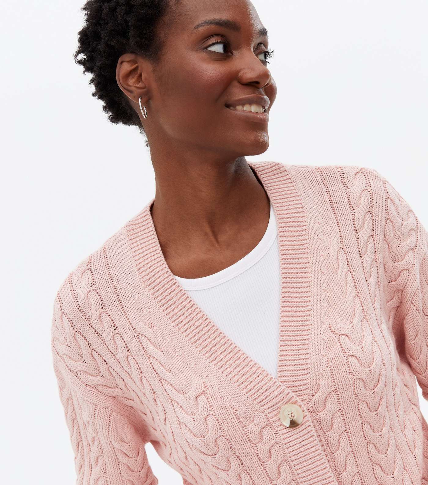 Pale Pink Cable Knit Cardigan Image 3
