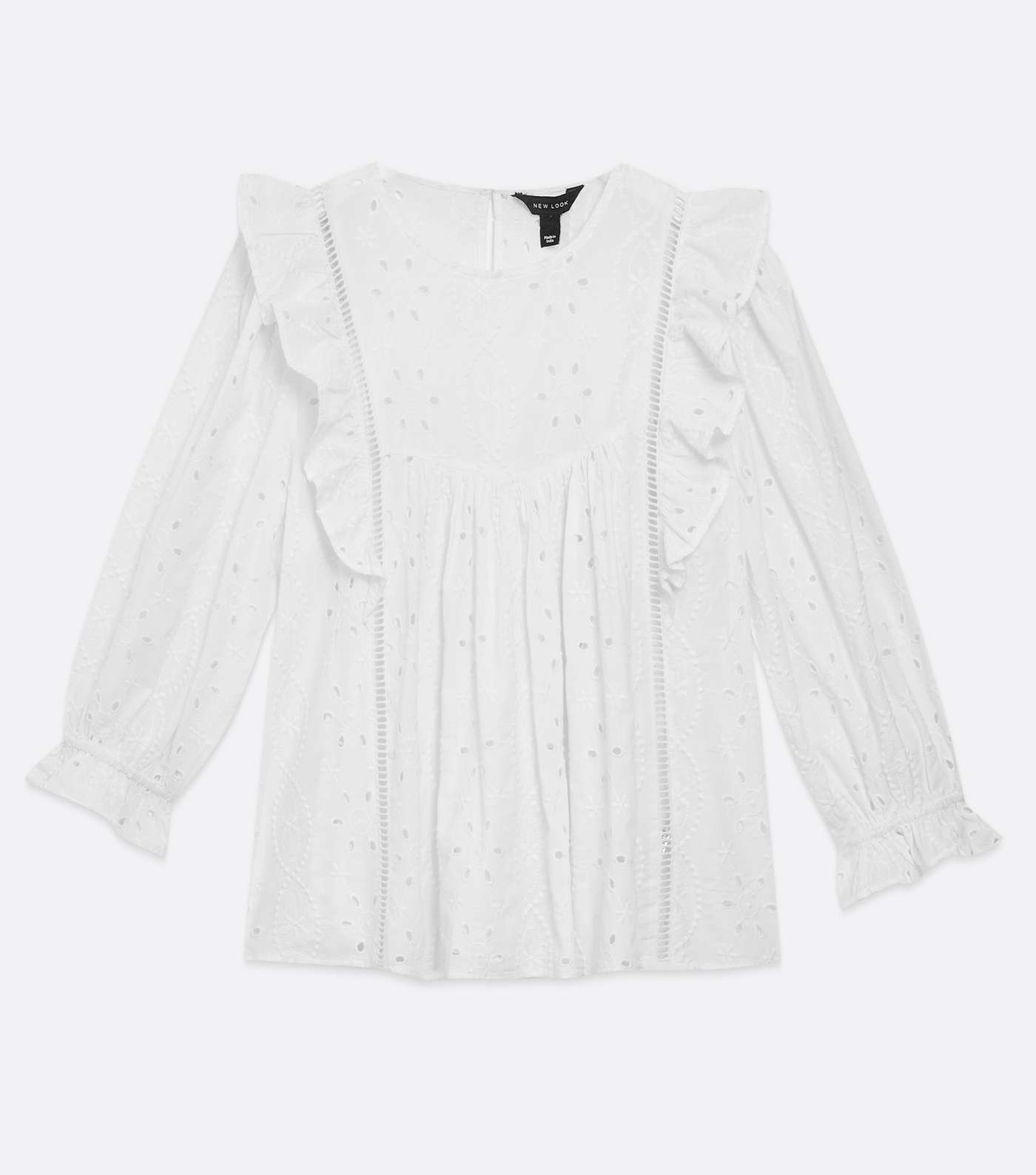 White Broderie Frill Puff Sleeve Blouse Image 5