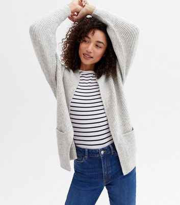 Pale Grey Ribbed Knit Cardigan New Look