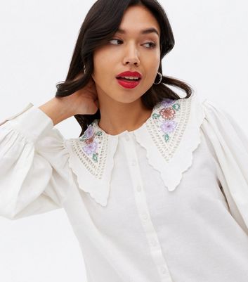 White Floral Embroidered Collar Puff Sleeve Shirt New Look | forum