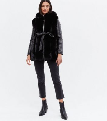 Click to view product details and reviews for Blue Vanilla Black Faux Fur Belted Hooded Coat New Look.