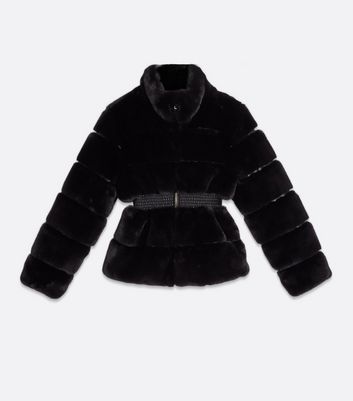 Cameo Rose Black Faux Fur Shirred Waist 