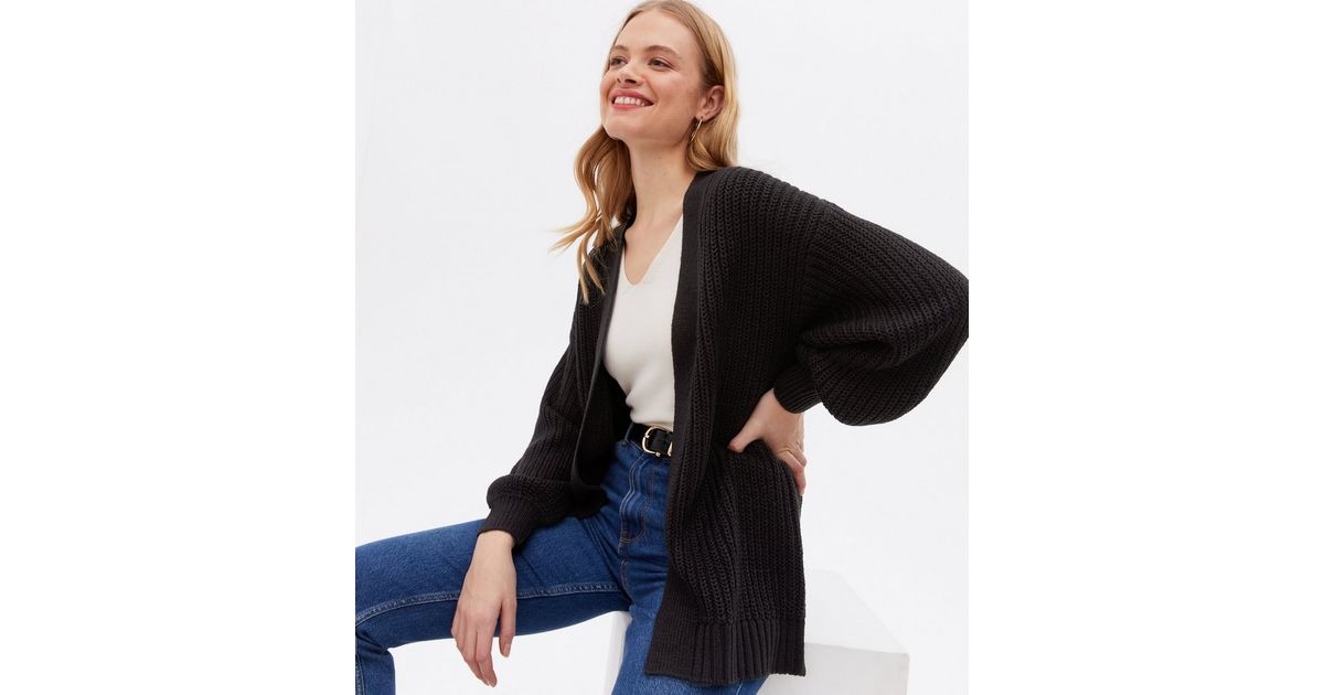 Black Knit Puff Sleeve Cardigan | New Look
