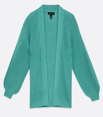 Green Knit Puff Sleeve Cardigan New Look