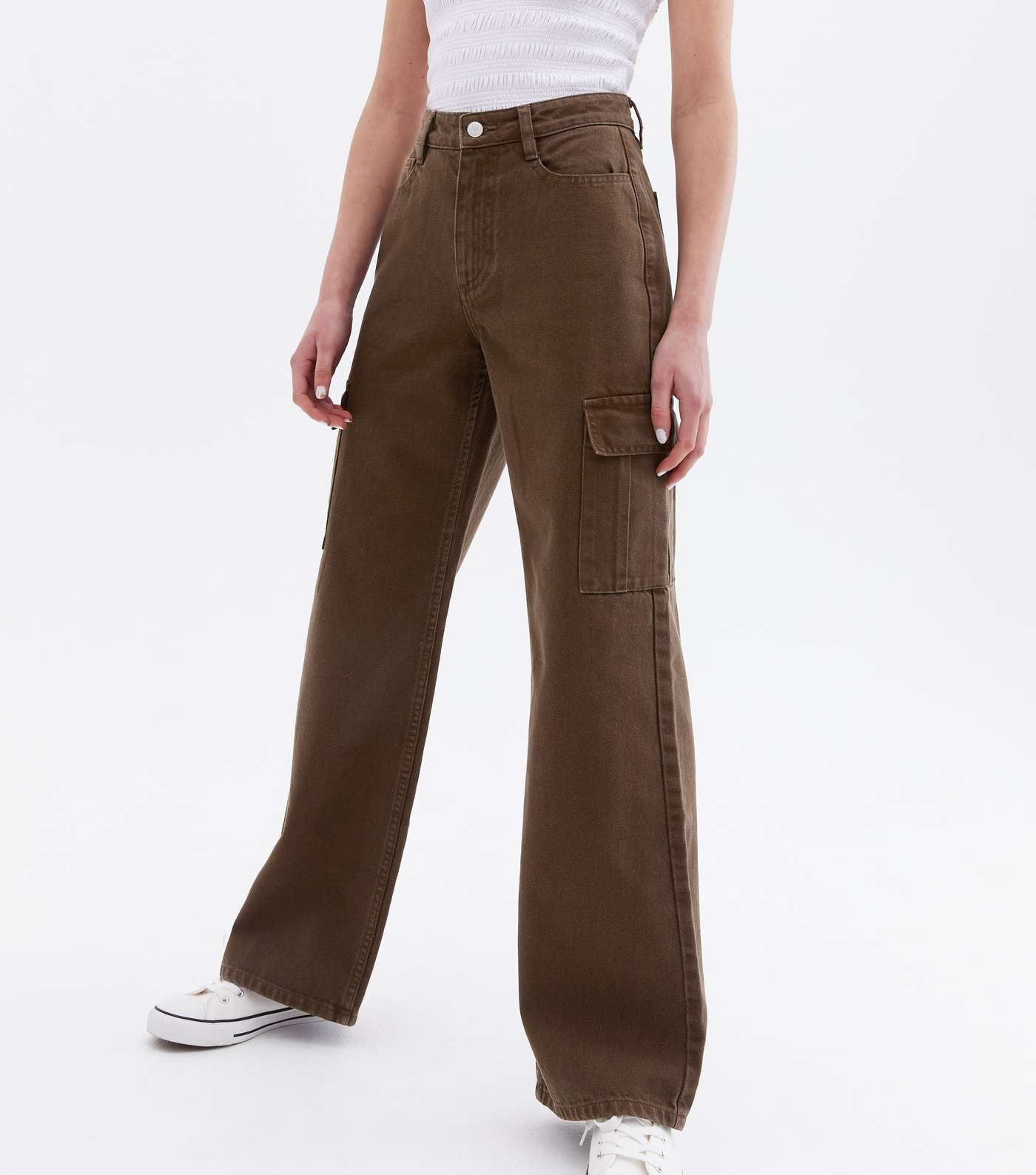 Dark Brown Utility Pocket High Waist Adalae Wide Leg Jeans Image 2
