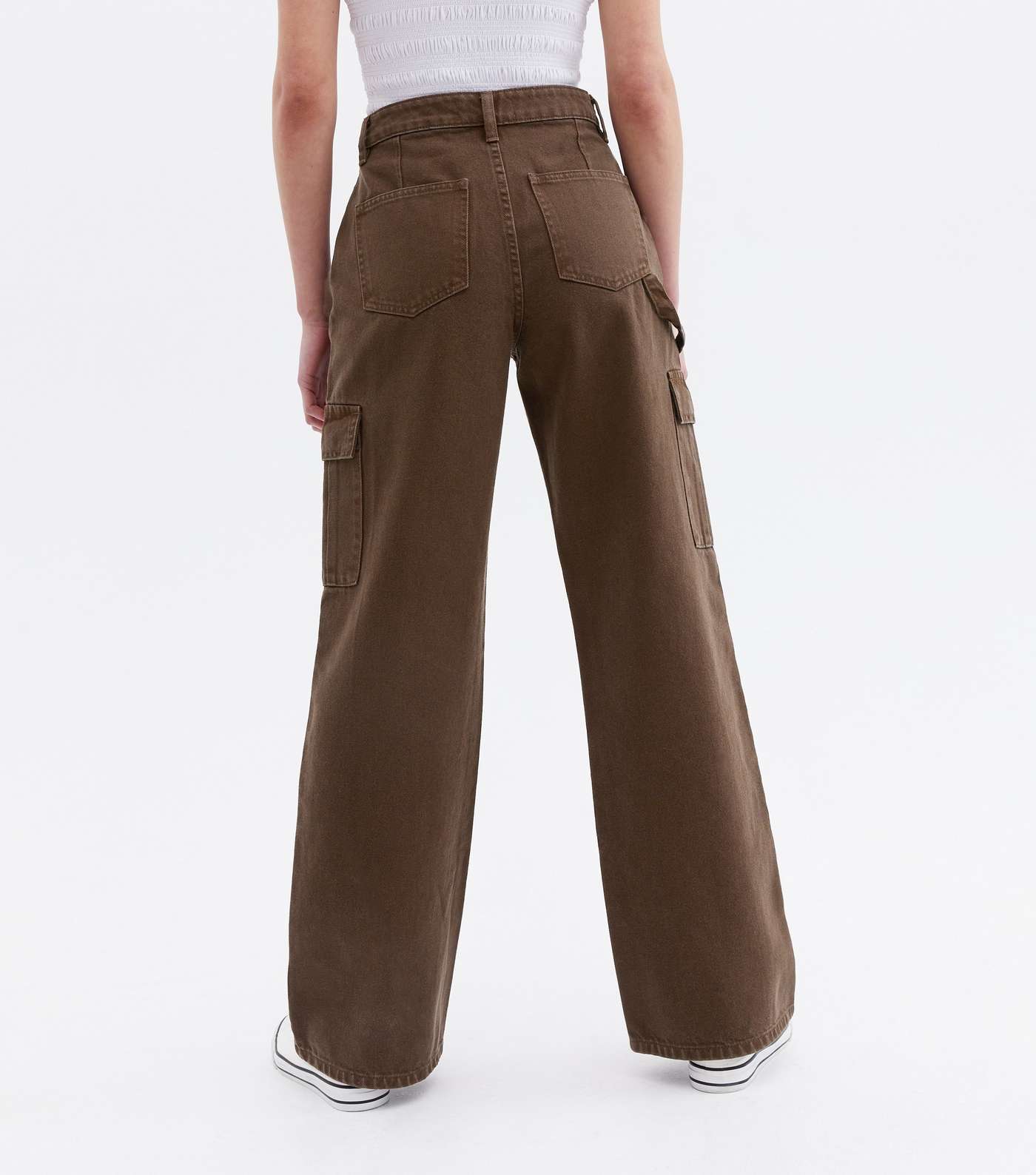 Dark Brown Utility Pocket High Waist Adalae Wide Leg Jeans Image 4