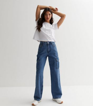 Click to view product details and reviews for Blue Utility Pocket High Waist Adalae Wide Leg Jeans New Look.