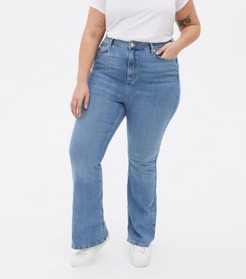 Click to view product details and reviews for Curves Blue Mid Wash High Waist Flared Brooke Jeans New Look.