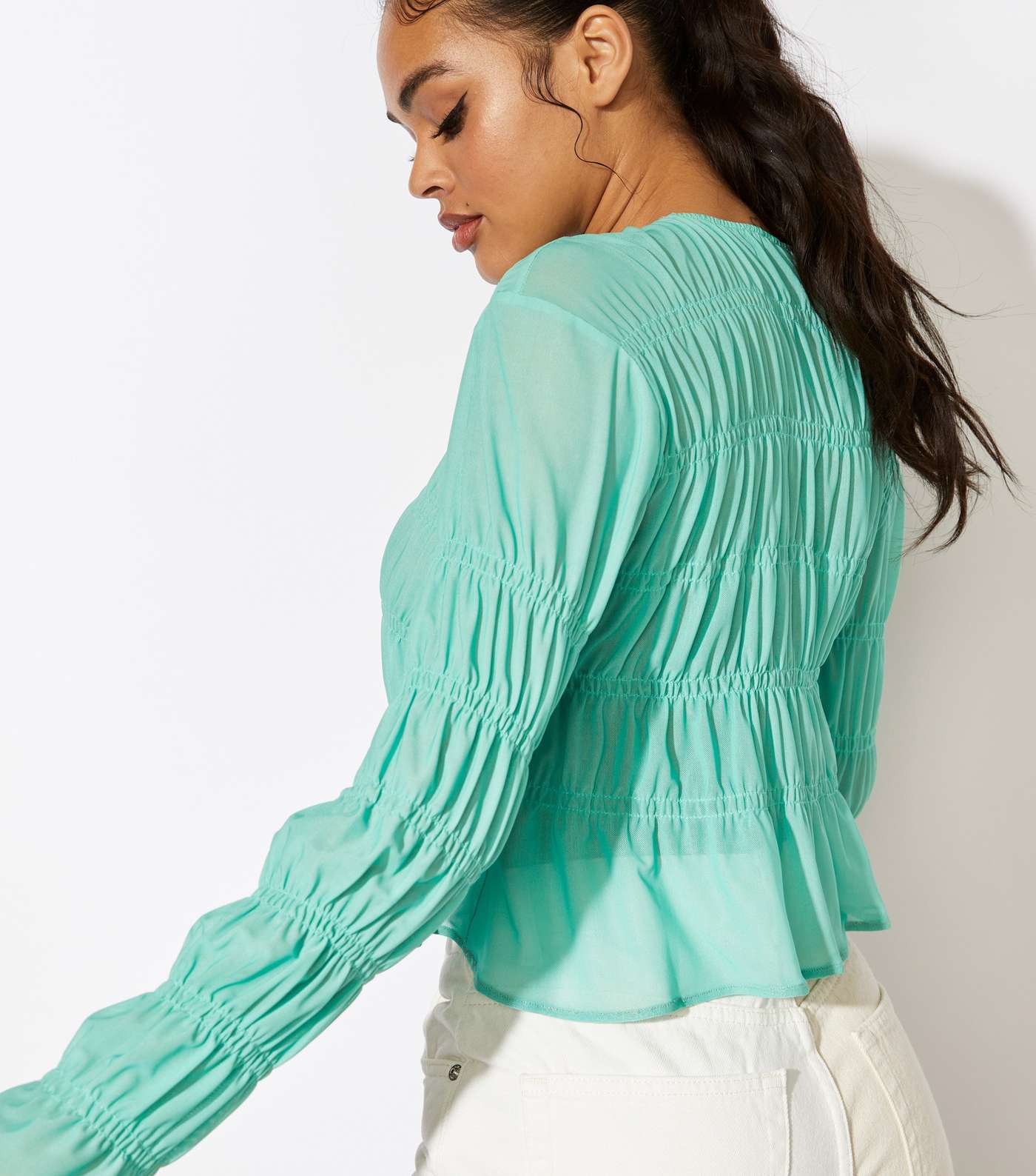 Skinnydip Mint Green Ruched Long Sleeve Top Image 2